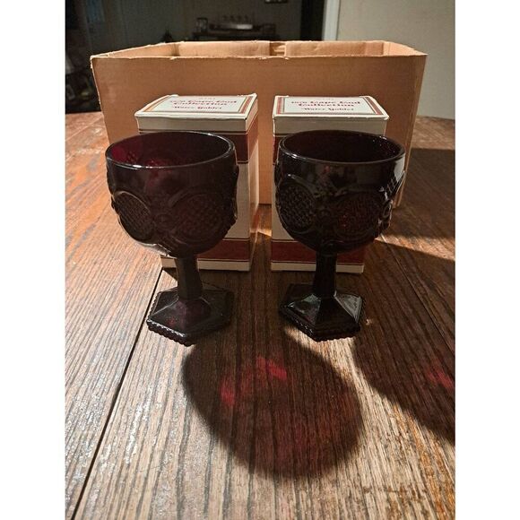 Vintage Avon 1982 1876 Cape Cod Ruby Red Water Goblets Set of 2 NOS w/ Box - Picture 1 of 11